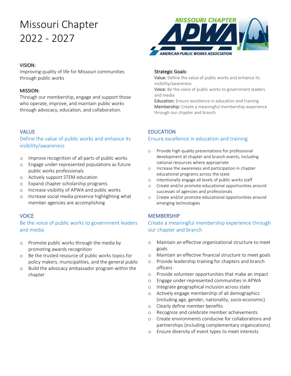 Strategic Plan 2022 2027 Apwa Missouri Chapter